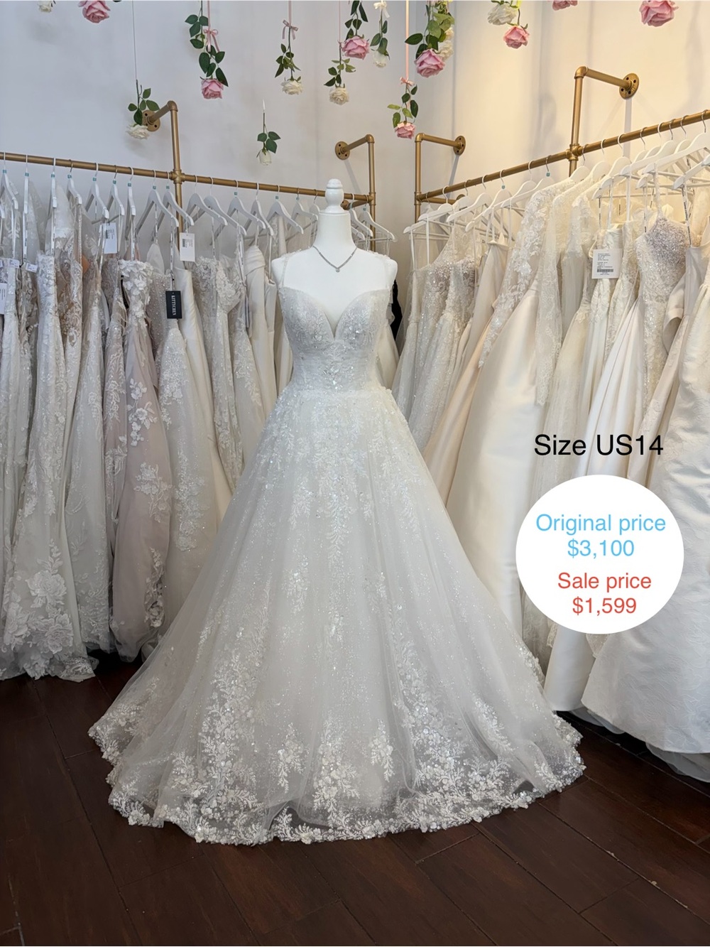 Veni Infantino Ball Gown Wedding Dress in Ivory with Lace Appliqué